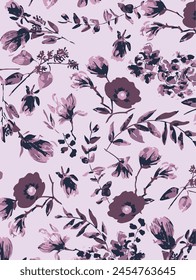 Big flowers pattern, upscale floral pattern. graphical textures floral, trendy colors pattern , flowers background with leaves. vector illustration.