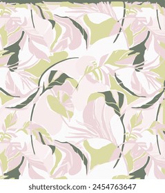 Big flowers pattern, upscale floral pattern. graphical textures floral, trendy colors pattern , flowers background with leaves. vector illustration.