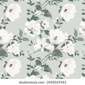 Big flowers pattern, upscale floral pattern. graphical textures floral, trendy colors pattern , flowers background with leaves. vector illustration.