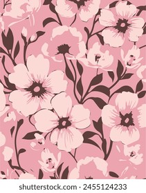 Big flowers pattern, upscale floral pattern. graphical textures floral, trendy colors pattern , flowers background with leaves. vector illustration.