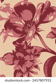 Big flowers pattern, upscale floral pattern. graphical textures floral, trendy colors pattern ,monochrome,flowers background with leaves. vector illustration.