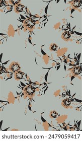 Big flowers pattern, upscale floral pattern. graphical textures floral, trendy colors pattern , flowers background with leaves. vector illustration