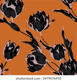 Big flowers pattern, upscale floral pattern. graphical textures floral, trendy colors pattern , flowers background with leaves. vector illustration.
