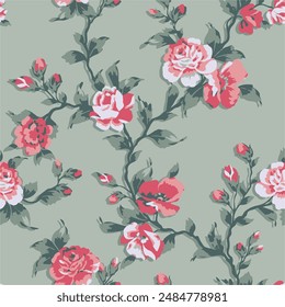 Big flowers pattern, upscale floral pattern. graphical textures floral, trendy colors pattern , flowers background with leaves. vector illustration.