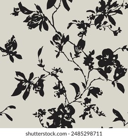 Big flowers pattern, upscale floral pattern. graphical textures floral, trendy colors pattern,Monochrome, flowers background with leaves. vector illustration.