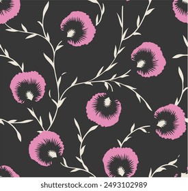 Big flowers pattern, upscale floral pattern. graphical textures floral, trendy colors pattern , flowers background with leaves. vector illustration.