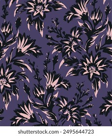 Big flowers pattern, upscale floral pattern. graphical textures floral, trendy colors pattern , flowers background with leaves. vector illustration.