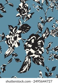 Big flowers pattern, upscale floral pattern. graphical textures floral, trendy colors pattern , flowers background with leaves. vector illustration.