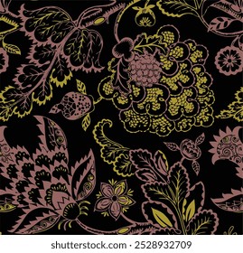 Big flowers pattern, upscale floral pattern. graphical textures floral, trendy colors pattern , flowers background with leaves. vector illustration,tropical,monochrome