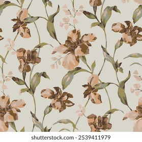 Big flowers pattern, upscale floral pattern. graphical textures floral, trendy colors pattern , flowers background with leaves. vector illustration.