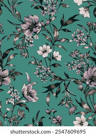 Big flowers pattern, upscale floral pattern. graphical textures floral, trendy colors pattern , flowers background with leaves. vector illustration.