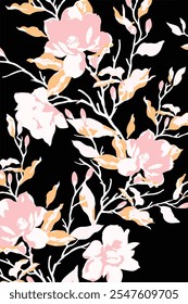 Big flowers pattern, upscale floral pattern. graphical textures floral, trendy colors pattern , flowers background with leaves. vector illustration.