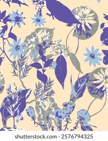 Big flowers pattern, upscale floral pattern. graphical textures floral, trendy colors pattern , flowers background with leaves. vector illustration,tropical,monochrome