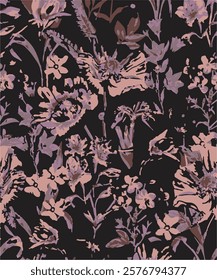 Big flowers pattern, upscale floral pattern. graphical textures floral, trendy colors pattern , flowers background with leaves. vector illustration,tropical,monochrome