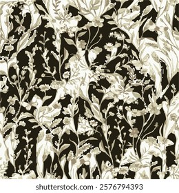Big flowers pattern, upscale floral pattern. graphical textures floral, trendy colors pattern , flowers background with leaves. vector illustration,tropical,monochrome