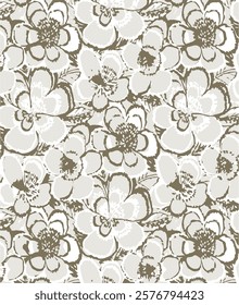 Big flowers pattern, upscale floral pattern. graphical textures floral, trendy colors pattern , flowers background with leaves. vector illustration,tropical,monochrome