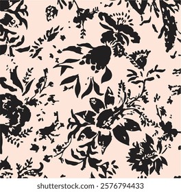Big flowers pattern, upscale floral pattern. graphical textures floral, trendy colors pattern , flowers background with leaves. vector illustration,tropical,monochrome