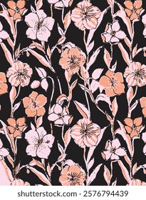 Big flowers pattern, upscale floral pattern. graphical textures floral, trendy colors pattern , flowers background with leaves. vector illustration,tropical,monochrome