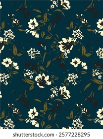 Big flowers pattern, upscale floral pattern. graphical textures floral, trendy colors pattern , flowers background with leaves. vector illustration.