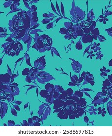 Big flowers pattern, upscale floral pattern. graphical textures floral, trendy colors pattern , flowers background with leaves. vector illustration.