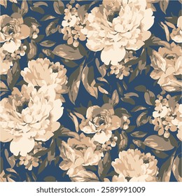 Big flowers pattern, upscale floral pattern. graphical textures floral, trendy colors pattern , flowers background with leaves. vector illustration.
