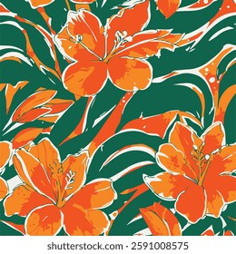 Big flowers pattern, upscale floral pattern. graphical textures floral, trendy colors pattern , flowers background with leaves. vector illustration.