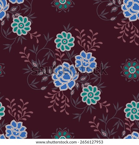 Big flowers pattern, upscale floral pattern. graphical textures floral, trendy colors pattern , flowers background with leaves. vector illustration