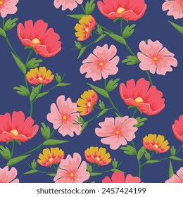 big flowers pattern,tropical floral, small flowers , flowers with leaves,upscale floral pattern.graphical textures floral,trendy colors pattern,flowers background with leaves,vector illustration