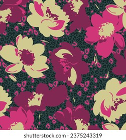 Patrón sin fisuras de las grandes flores. colorido trendy vectorial editable patrón floral. ilustración vectorial