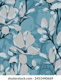 big flower,Seamless watercolor floral pattern, flowers elements, green leaves branches on dark black background; for wrappers, wallpapers, postcards, greeting cards, wedding invites, romantic events.