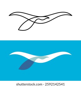 Big flying bird elegant line style logo with large wingspan. Eagle, albatross, stork, crane or other large bird creative minimalistic silhouette. Editable stroke.