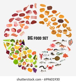 Big food color icons set for web and mobile design
