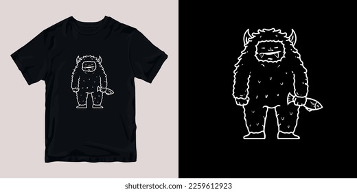 big food illustration yeti minimal line art t-shirt stylish and clothing printable trendy tshirt design. print, industrial products. global swatch.