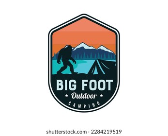 big foot camping outdoor adventure river tree logo badge vitntage