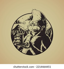 Big Foot Holding A Hot Cup Stamp Illustration