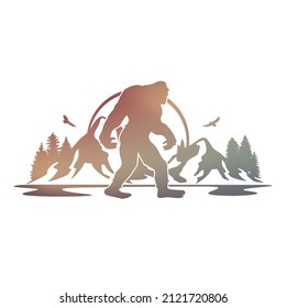 Big Foot Illustration Clip Art Design Shape. Yeti Adventure Valley Silhouette Icon Vector.