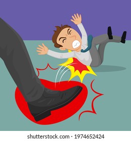 A big foot kicking businessman falling on the ground, illustration vector cartoon