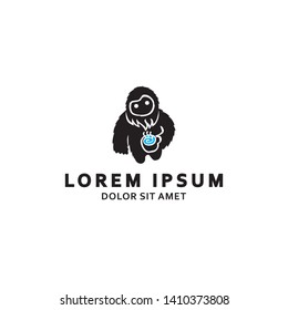big foot logo character with drink blue hot water for restaurant and others