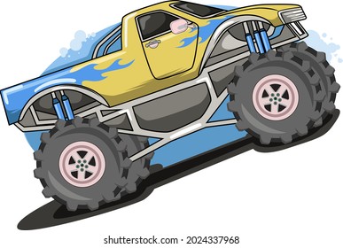 big foot monster truck hand drawing illustration