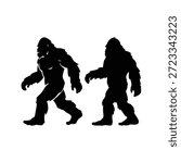 Big foot silhouette vector flat illustration design. Walking bigfoot silhouette.