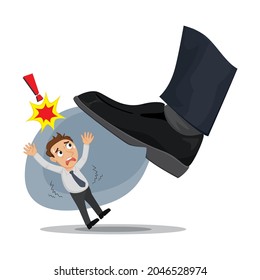A big foot step on a small businessman, illustration vector cartoon