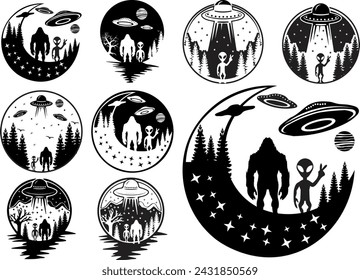 Big Foot, Wild Monster, Bigfoot, Big Foot mountain, Alien under the moon, Alien, Big Foot, UFO, Bigfoot and Alien under UF0, Wild Monster, Bigfoot, mountain