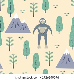 Big foot "Yeti" Seamless pattern