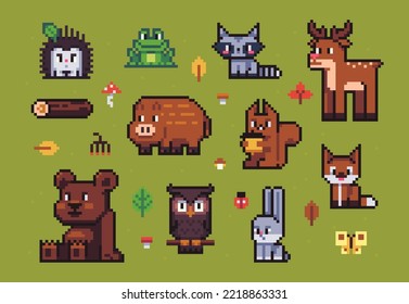 Big forest animal pixel set