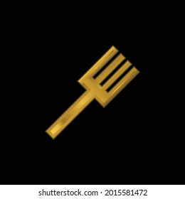 Big Fork gold plated metalic icon or logo vector