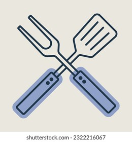 Big fork and spatula vector icon. Kitchen appliance. Graph symbol for cooking web site design, logo, app, UI
