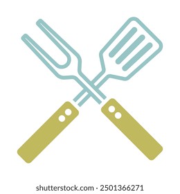 Big fork and spatula vector icon. Kitchen appliance. Graph symbol for cooking web site design, logo, app, UI