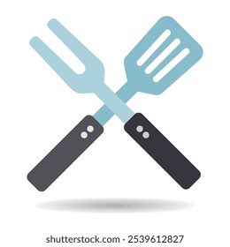 Big fork and spatula vector icon. Kitchen appliance. Graph symbol for cooking web site design, logo, app, UI