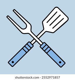 Big fork and spatula vector icon. Kitchen appliance. Graph symbol for cooking web site design, logo, app, UI