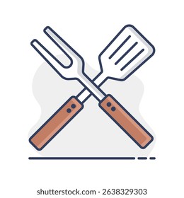 Big fork and spatula vector icon. Kitchen appliance. Graph symbol for cooking web site design, logo, app, UI